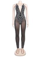 Dames catsuit 28 bodysuit glitter zwart doorzichtig jumpsuit, Maat 38/40 (M), Verzenden, Nieuw, Overige thema's