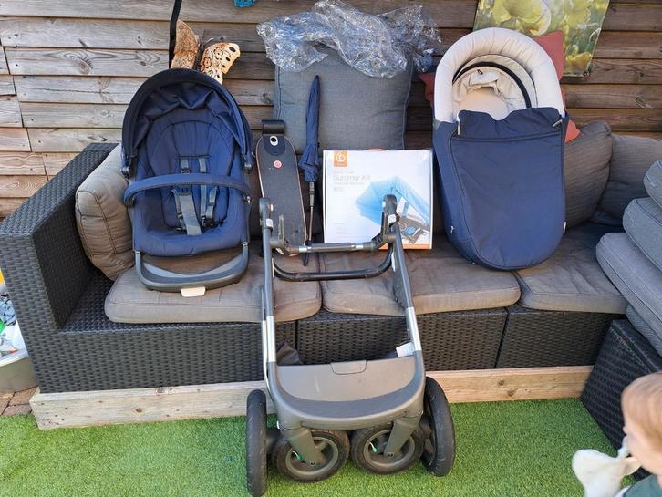 Blauwe Srokke Trailz kinderwagen set, Kinderen en Baby's, Kinderwagens en Combinaties, Gebruikt, Overige merken, Ophalen of Verzenden