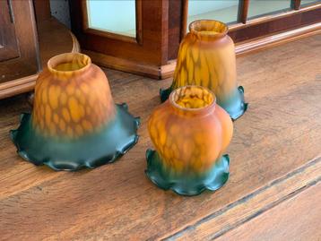 Art nouveau Clichy Franse lamp kapjes oranje groen beschikbaar voor biedingen