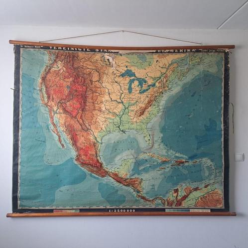 Schoolkaart; Vereinigte Staaten Und Mittelamerika USA & Midd, Antiek en Kunst, Antiek | Schoolplaten, Aardrijkskunde, Ophalen