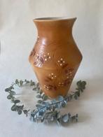 Vaas vintage mid century beige oker bladmotief, Ophalen of Verzenden