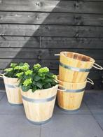 Houten Bloembak Kastanjehouten Vat Plantenbak, Tuin en Terras, Bloembakken en Plantenbakken, Nieuw, Rond, Minder dan 60 cm, Hout