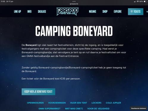 2 tickets voor Camping Boneyard op Graspop, Tickets en Kaartjes, Concerten | Rock en Metal, Twee personen, Hard Rock of Metal