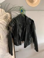 Vintage leren bomberjack franjes M western fringe jacket, Maat 38/40 (M), -, Zwart, -