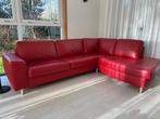 Hoekbank rood leer, Huis en Inrichting, Ophalen, 250 tot 300 cm, Gebruikt, Hoekbank