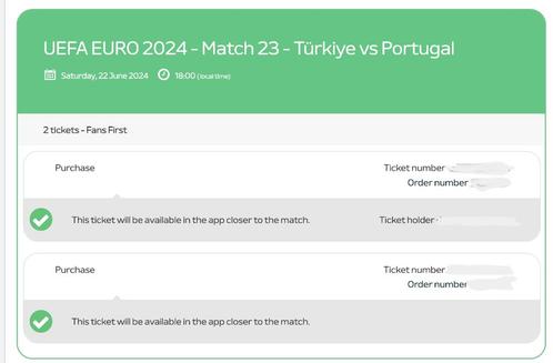 Tickets EK Euro 2024 Turkije - Portugal, Tickets en Kaartjes, Sport | Voetbal, Twee personen, Juni, Losse kaart, Buitenland