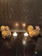 Vintage gietijzeren theelichtlantaarn kip: set van Twee, Huis en Inrichting, Woonaccessoires | Kandelaars en Kaarsen, Bruin, Gebruikt