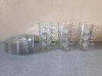 9 D.E. koffie - thee glazen + schotels Douwe Egberts  150 ML, Nieuw, Glas, Overige stijlen, Kop(pen) en/of Schotel(s)