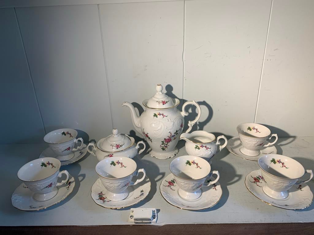 WAWEL Polen Koffie servies 6 Kop en Schotels suiker en melk, Antiek en Kunst, Ophalen of Verzenden