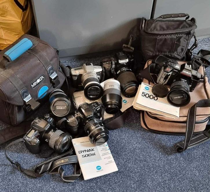 Verzameling 5 x Minolta Dynax analoge camera met lenzen, Audio, Tv en Foto, Fotocamera's Analoog, Gebruikt, Spiegelreflex, Overige Merken