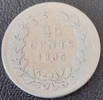 Nederland 25 cent 1895 B schuin, Zilver, 25 cent, Ophalen of Verzenden, Koningin Wilhelmina