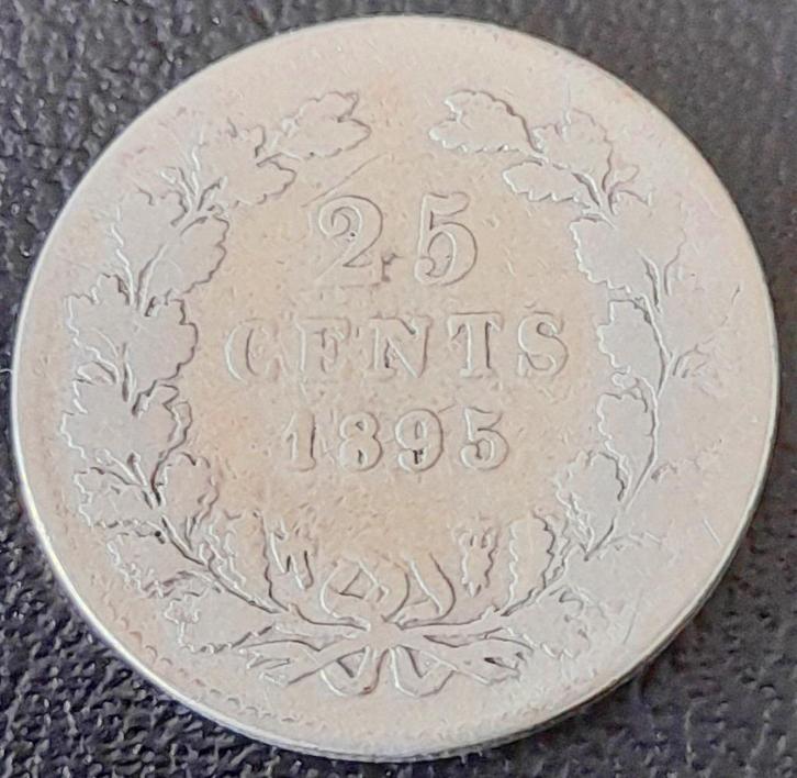 Nederland 25 cent 1895 B schuin, Postzegels en Munten, Munten | Nederland, Losse munt, 25 cent, Koningin Wilhelmina, Zilver, Ophalen of Verzenden
