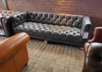 Chesterfield bank zwart grijs leer. Orig. Delta Chesterfield, Huis en Inrichting, Ophalen, Gebruikt, 75 tot 100 cm, Leer