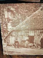 Oude brocante print prent op dik hout hardboard, ., Ophalen of Verzenden, ., Minder dan 50 cm