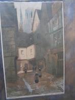 E.UDEN, Ets Parijs Straatbeeld mensen in Klederdr naar kerk, Antiek en Kunst, Kunst | Etsen en Gravures, Ophalen of Verzenden