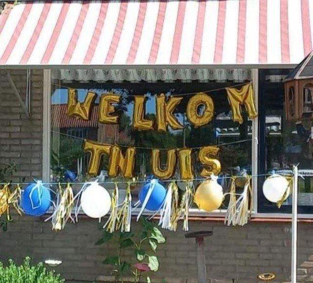 folieballonnen WELKOM THUIS, Ophalen of Verzenden, Zo goed als nieuw, Versiering, Overige