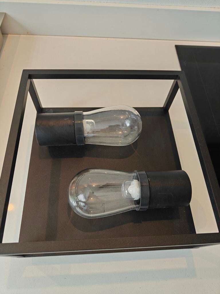 Lucide CARLYN - Plafonniere Badkamer - 2xE14 - IP54 - Zwart, Huis en Inrichting, Lampen | Plafondlampen, Ophalen, Gebruikt, Glas