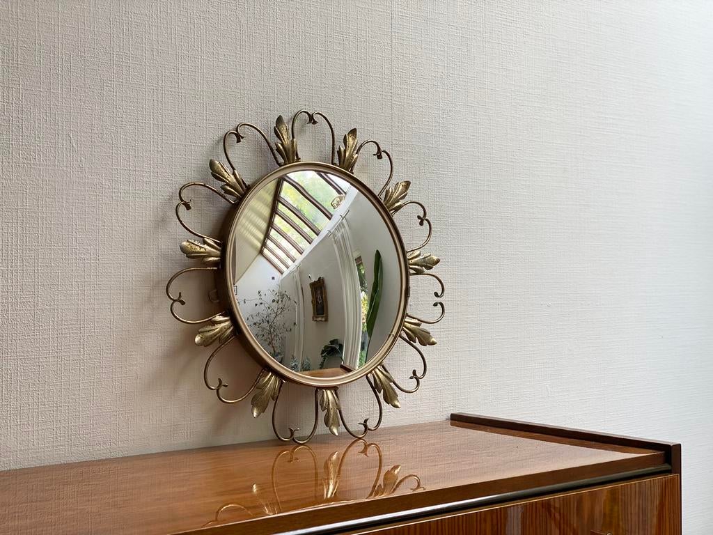 Vintage zonnespiegel Deknudt, Huis en Inrichting, Woonaccessoires | Spiegels, Zo goed als nieuw, Minder dan 50 cm, Minder dan 100 cm