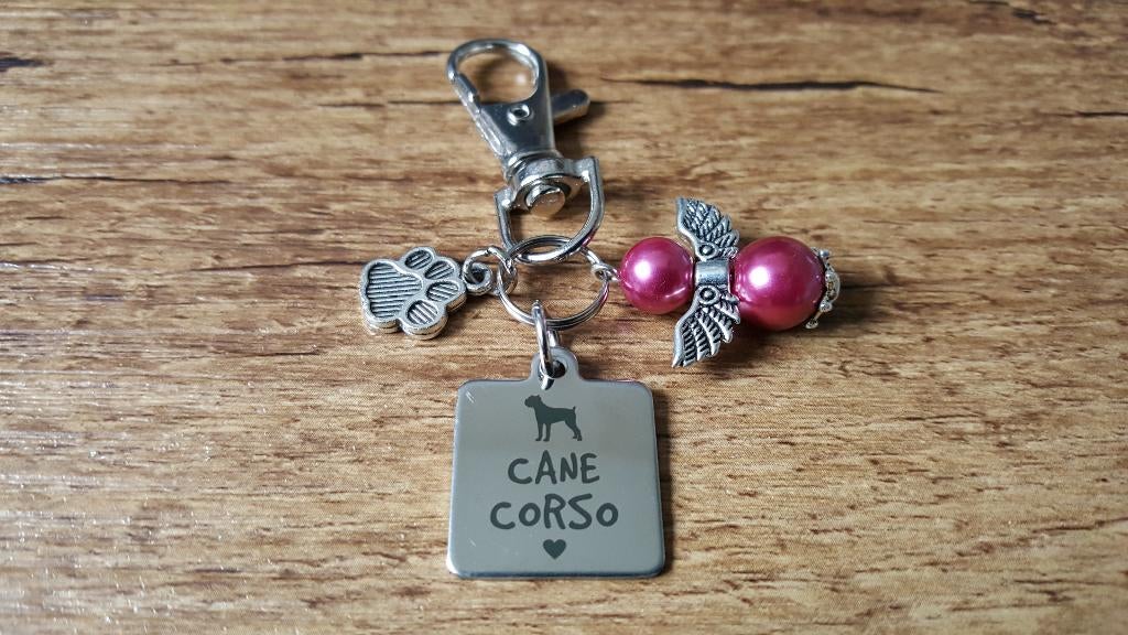 Tashanger Sleutelhanger Cane corso RVS met beschermengeltje, Verzenden, Nieuw