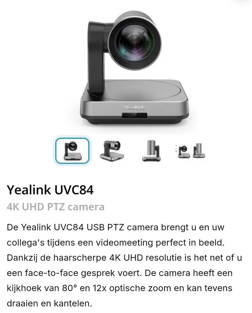 Yealink 4K UHD camera voor online vergaderen, Computers en Software, Ophalen of Verzenden