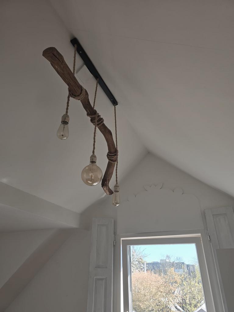 Unieke drijfhout hanglamp met 3 Edison lampen, Ophalen, 100 tot 150 cm, Zo goed als nieuw, Minder dan 25 cm