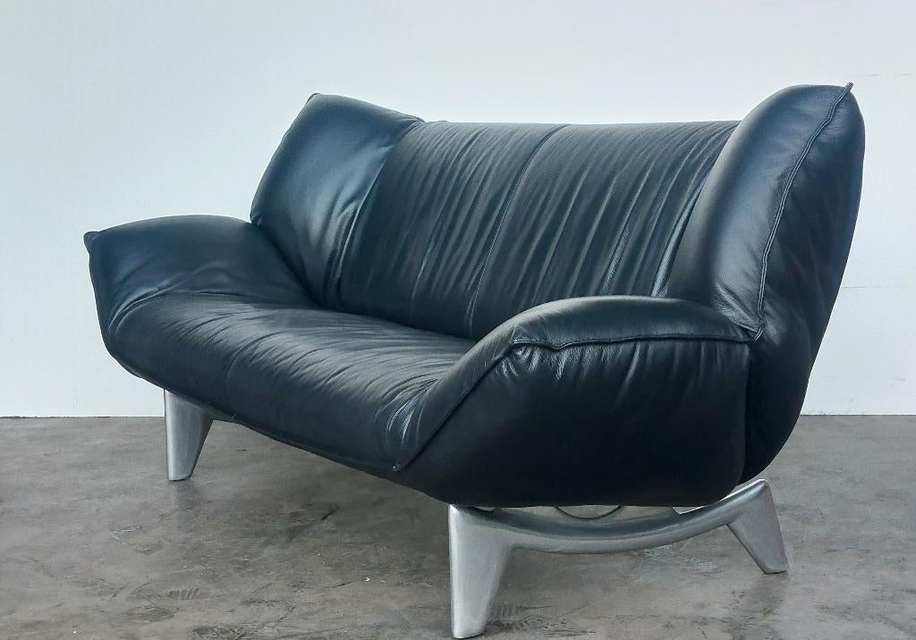 Leolux Tango 3 zitsbank | zwart leer | zeer nette staat !, ., Driepersoons, 75 tot 100 cm, Ophalen of Verzenden