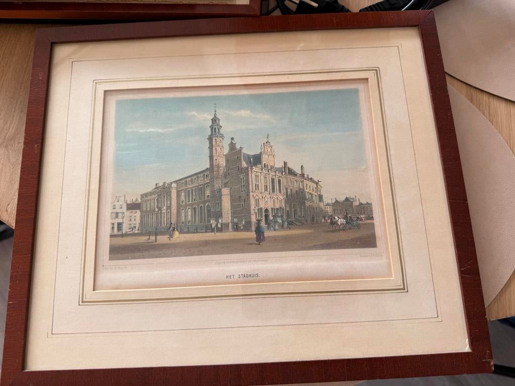 Litho 's-Gravenhage - Oude Stadhuis Groenmarkt, Antiek en Kunst, Kunst | Etsen en Gravures, Ophalen