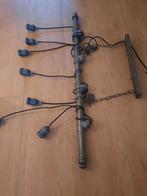 Industriële hanglamp van steigerbuis met 7 fittingen, Gebruikt, Industrieel, Vintage, Steampunk, Ophalen of Verzenden, Metaal