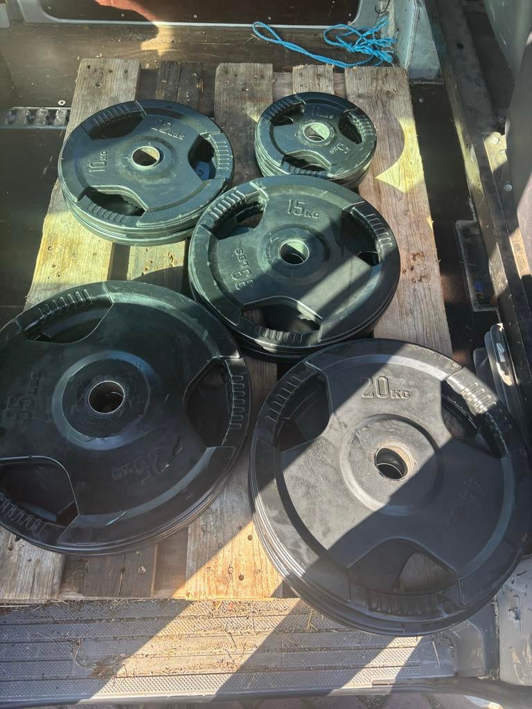 Olympische halterschijven set - 150 kg, Ophalen, Halterschijven, Gebruikt, Idk