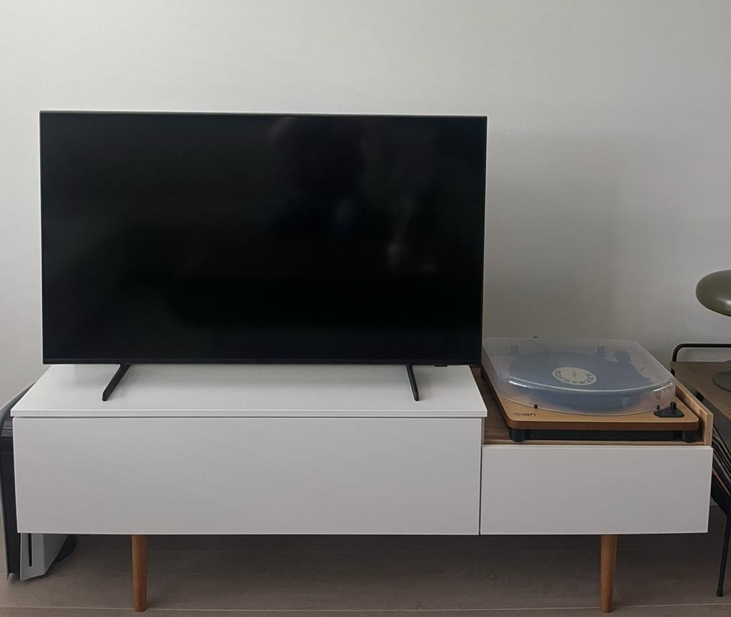 Tv-meubel Jysk met lades, wit-hout (+vak platenspeler), Ophalen, 100 tot 150 cm, Zo goed als nieuw, Minder dan 100 cm