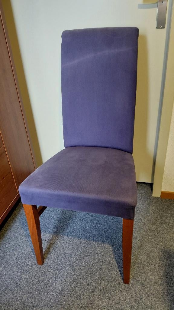 Blauwe stoel (stof met kersen hout), Huis en Inrichting, Stoelen, Ophalen, Gebruikt, Blauw, Stof