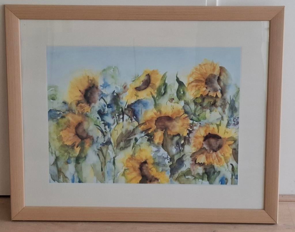 Zonnebloem Afbeelding in Houten Lijst - 78 x 63 cm, Antiek en Kunst, Kunst | Schilderijen | Modern, Ophalen