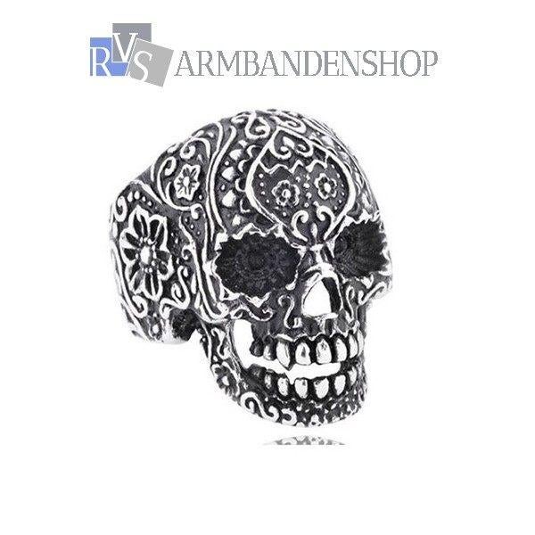 Div. ringen Harley Biker Skull Dragon Satan RVS zilver staal, 20 of groter, Nieuw, Dame of Heer, Zilver