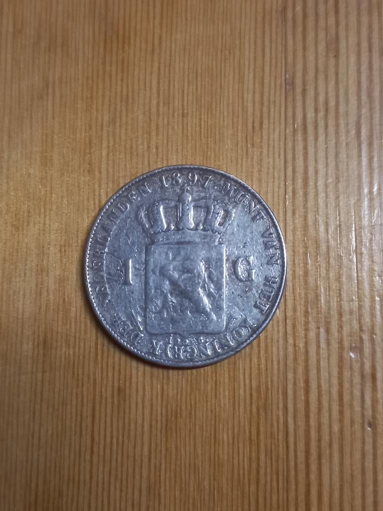 Nederland 1 gulden 1897 zilver, Postzegels en Munten, Munten | Nederland, Ophalen of Verzenden, Koningin Wilhelmina, 1 gulden