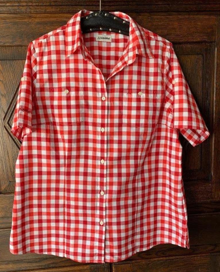 Rood-wit geruit bloesje; oto 61 cm; Schoeffel, Schoffel, Ophalen of Verzenden, Zo goed als nieuw, Rood, Blouse of Tuniek