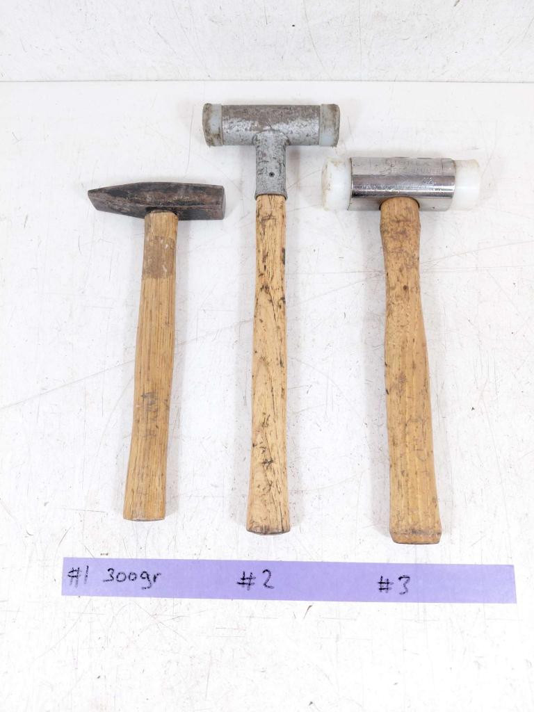 3 stk. Hamers, kunststof hamers Ø30 en Ø35 + bankhamer 300gr, Niet ingevuld, Gebruikt, Niet ingevuld, Ophalen of Verzenden
