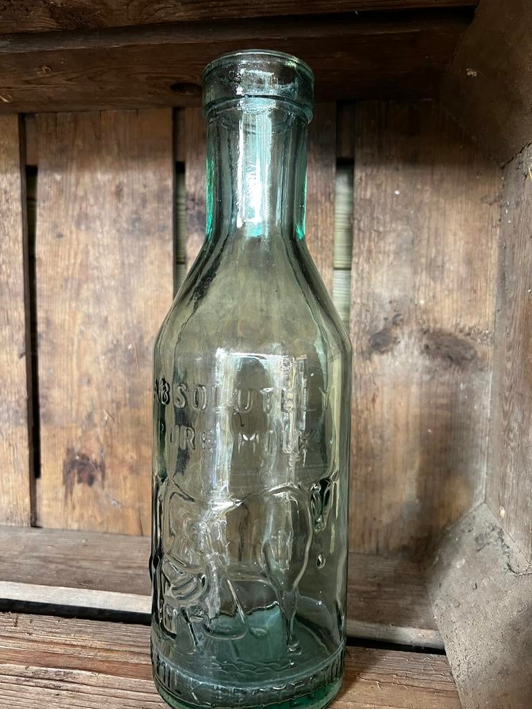 Groen glazen melkfles boerderij koe boer groene fles, Ophalen of Verzenden, Zo goed als nieuw, Overige typen