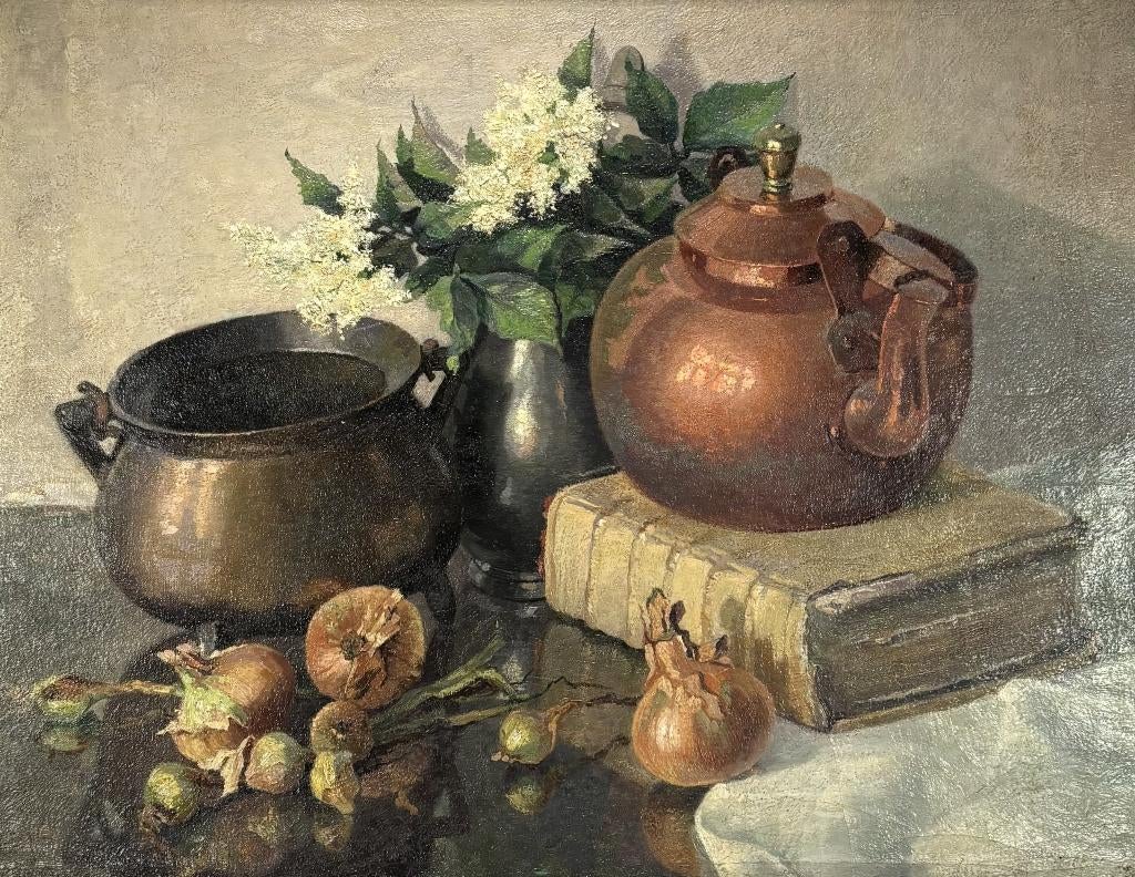 305. Olieverfschilderij - stilleven, tweede helft 19e eeuw, Ophalen of Verzenden