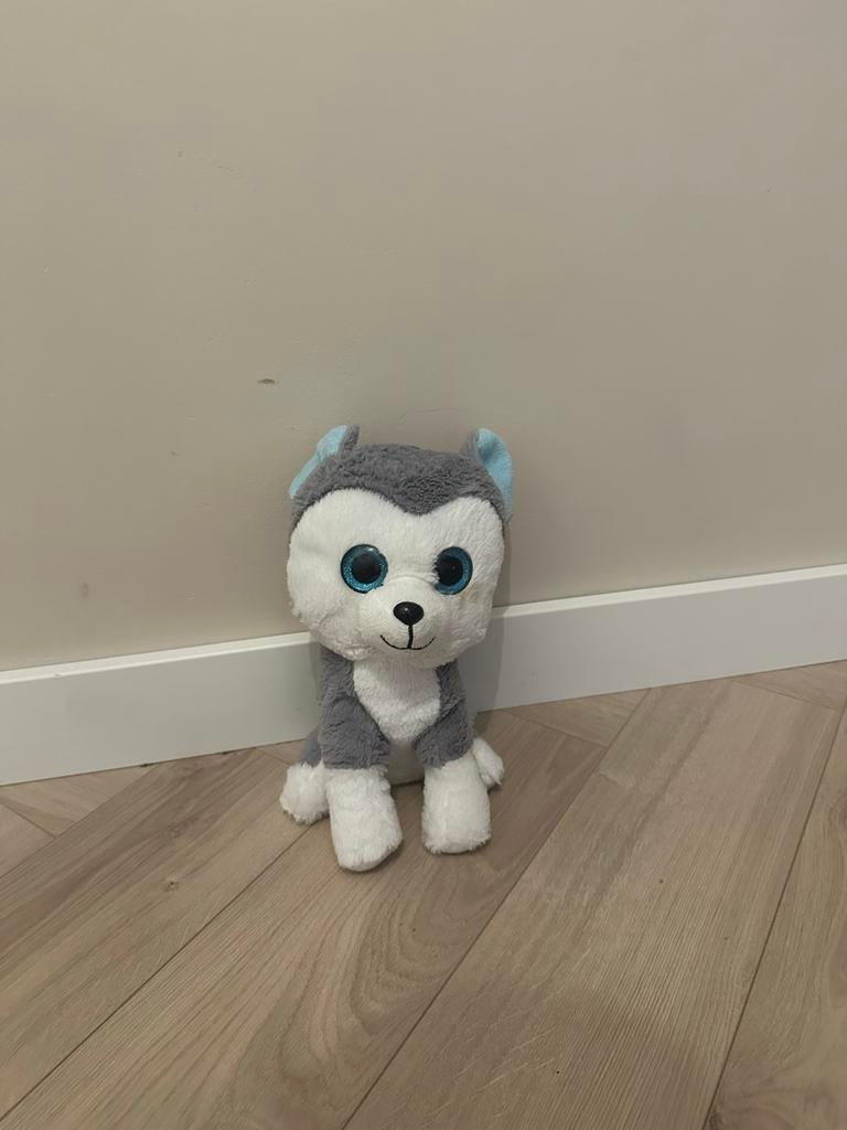 Hond knuffel met grote ogen, Gebruikt, Grijs, Klein (minder dan 20 cm), Hond