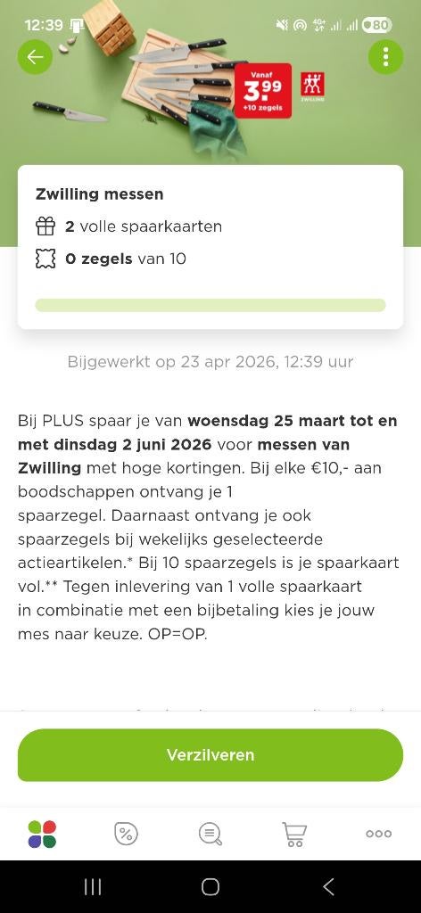 Plus zegels ZWILLING messen - 2 volle spaarkaarten, Verzamelen, Plus, Verzenden