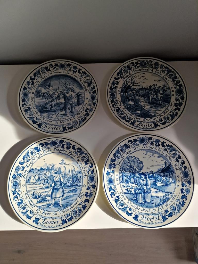 4 seizoenen wandborden Delfts Blauw, Ophalen of Verzenden
