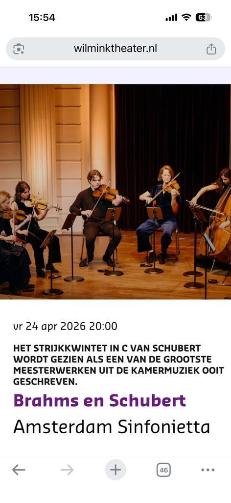 A’dam Sinfonietta 24 april Schubert en Brahms Enschede, Tickets en Kaartjes, Twee personen, April