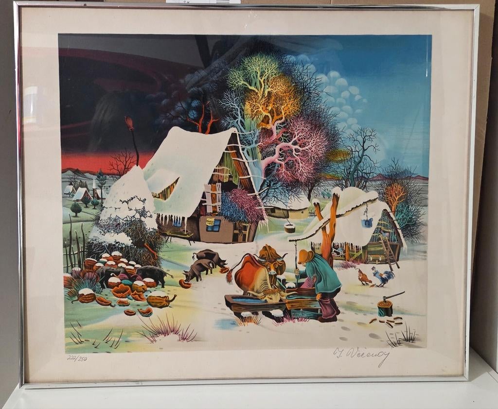 Prachtige zeefdruk van Ivan Vecenaj, 50x60 cm, gelijst, Ophalen of Verzenden