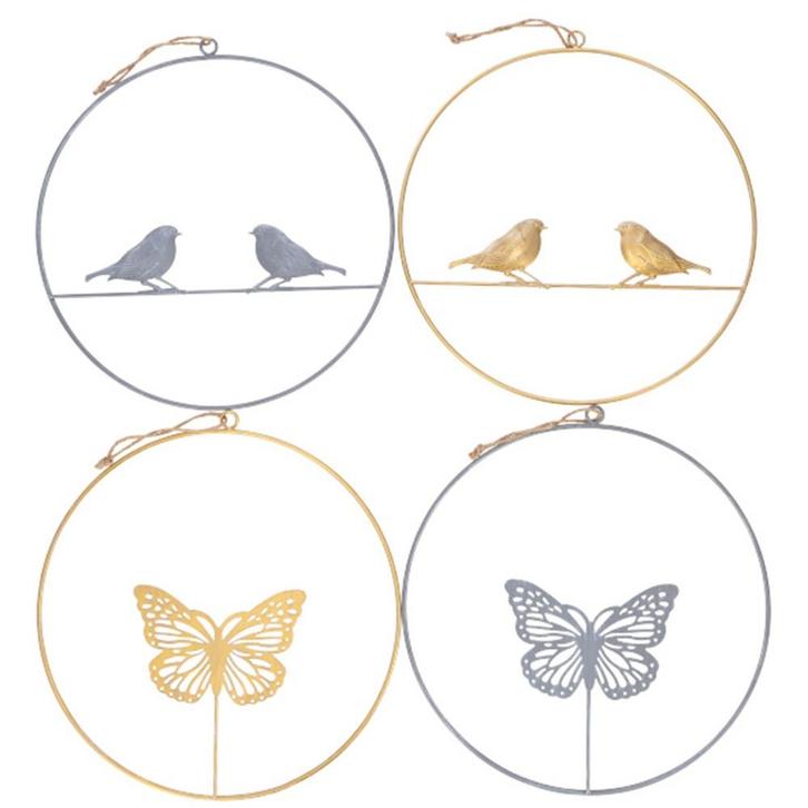 VOGELTJE & VLINDER - HANG DECORATIE - GRIJS & GOUD, Huis en Inrichting, Woonaccessoires | Wanddecoraties, Nieuw, Ophalen of Verzenden