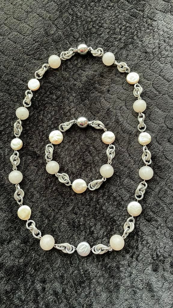 Ketting & Armband Set., Verzenden, Zo goed als nieuw, Zilver, Met edelsteen