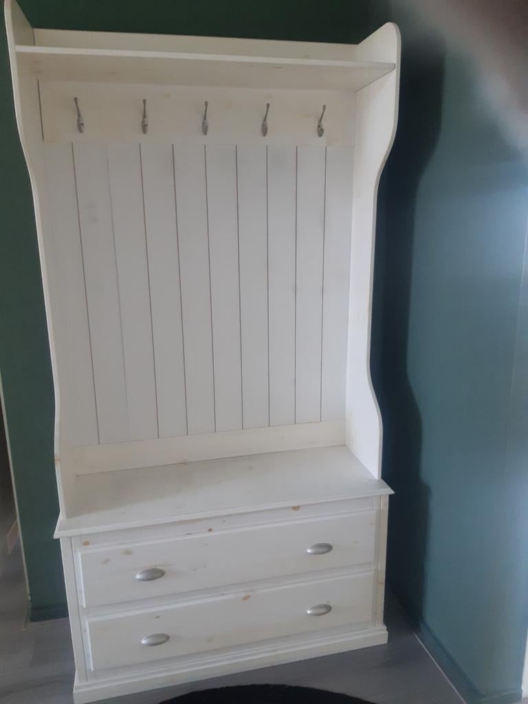 GRATIS, ophalen di 21april Houten kapstok white wash bankje, Zo goed als nieuw, 150 tot 200 cm, Hout, Ophalen