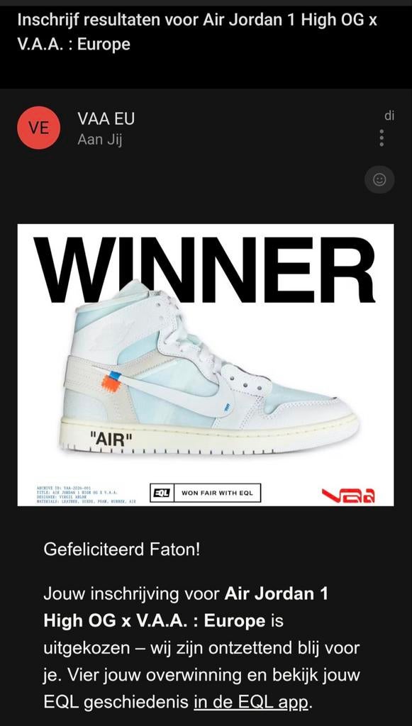 Nike Air Jordan 1 x Off-White Euro Maat 47,5, Kleding | Heren, Schoenen, Ophalen, Wit, Nike, Nieuw
