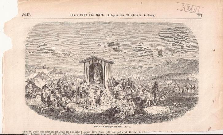 Messe in der Campagna von Rom. ca. 1870, Antiek en Kunst, Kunst | Etsen en Gravures, Ophalen of Verzenden