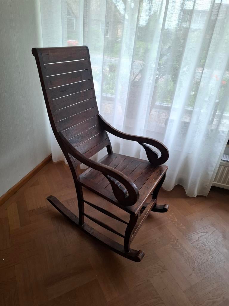 Vintage Hardhouten Schommelstoel - Comfort en Stijl, Ophalen, Gebruikt, Bruin, Vintage, Klassiek, Rustiek