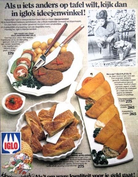 26 vintage advertenties Iglo eten 60-77 vissticks Spinazie, Verzamelen, Ophalen of Verzenden, Reclamebord